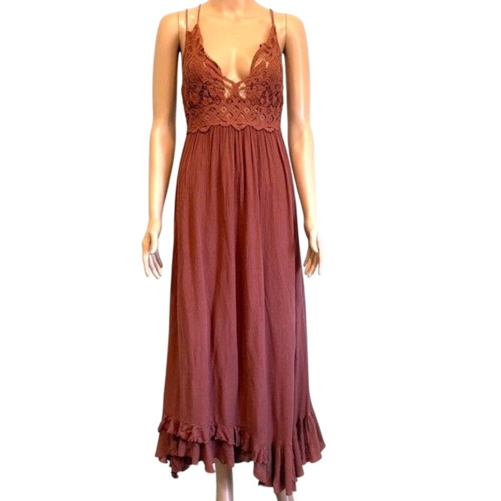 Free People One medium Adella crochet lace maxi slip dress D2 3101 - Picture 2 of 10